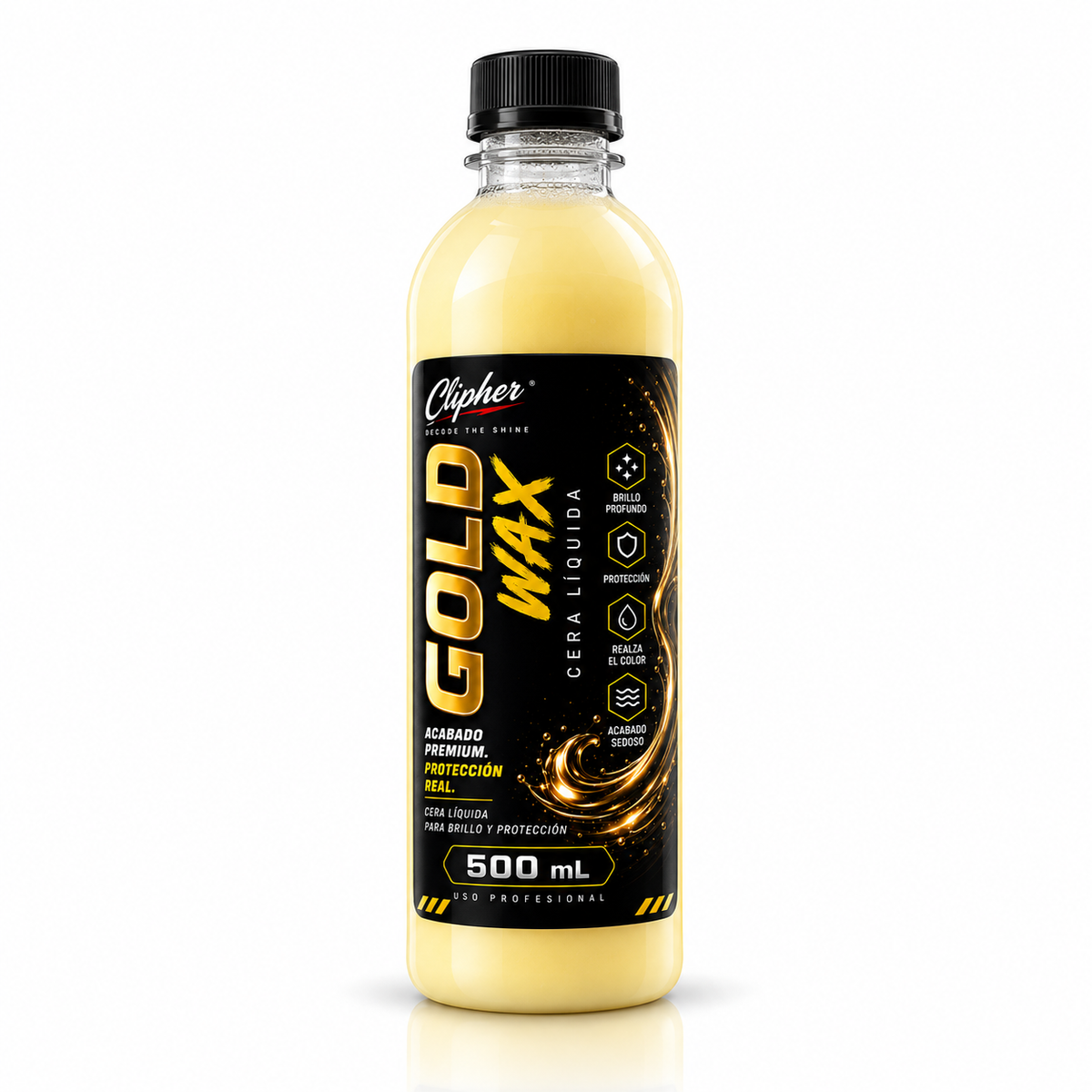 CLIPHER GOLD WAX cera líquida 500 ml sobre fondo blanco