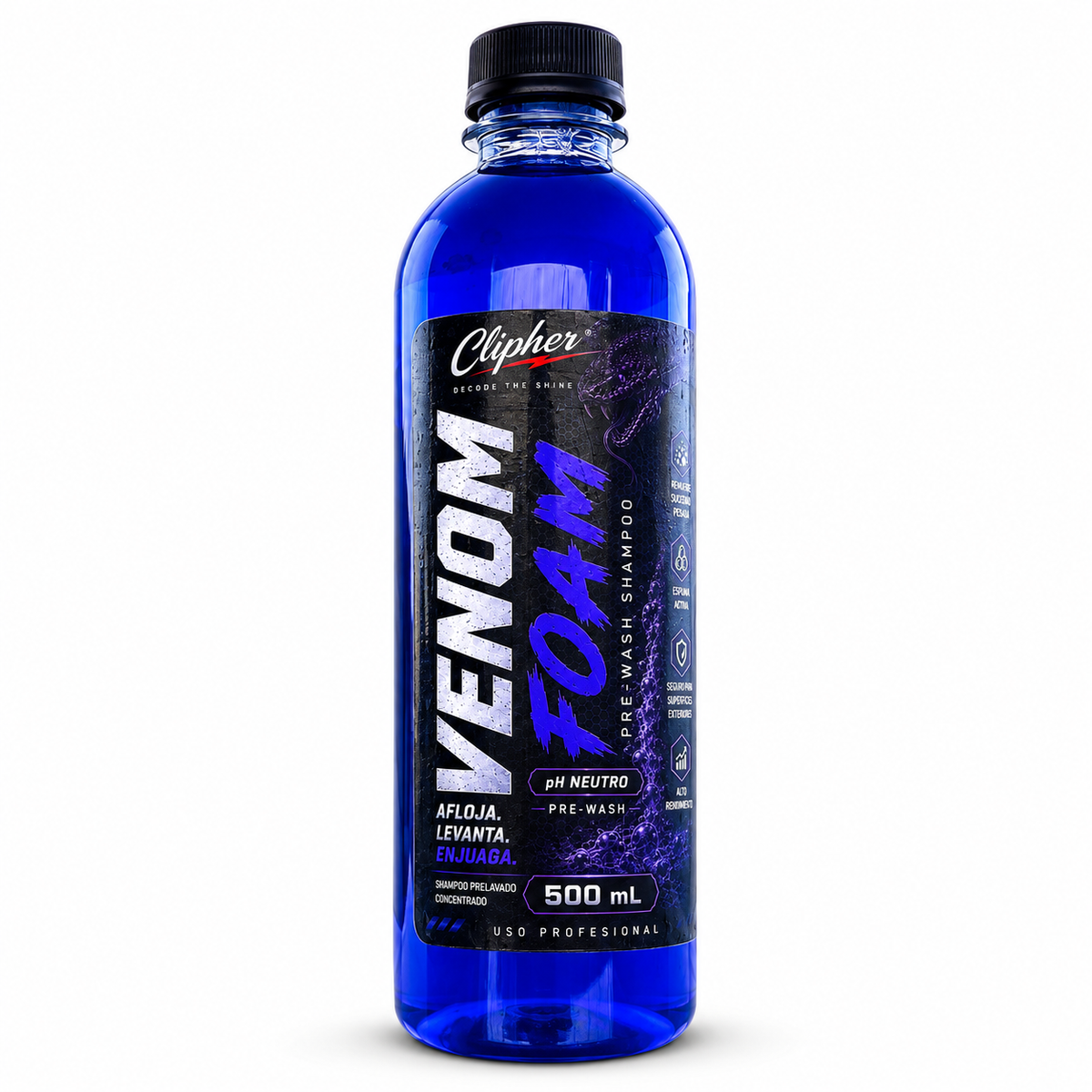 CLIPHER VENOM FOAM prelavado pH neutro 500 ml sobre fondo blanco