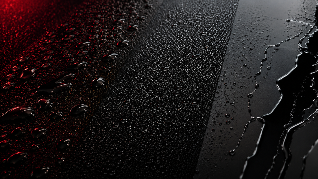 Comparación visual entre cera, sellador y recubrimiento cerámico sobre pintura automotriz negra