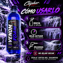 Modo de uso de CLIPHER VENOM FOAM prelavado automotriz