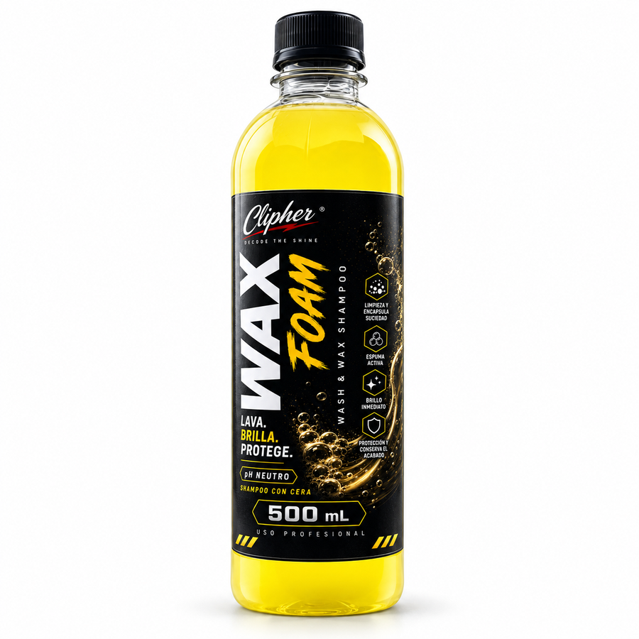 CLIPHER WAX FOAM shampoo con cera 500 ml sobre fondo blanco
